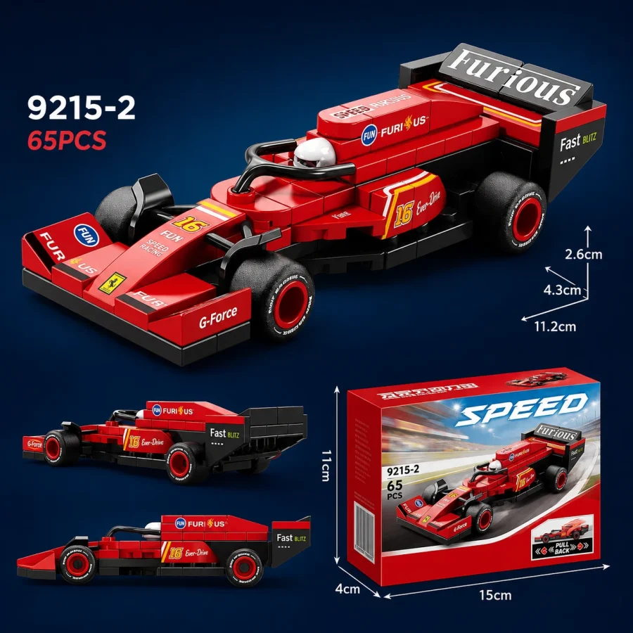 9215-2 F1 Pullback Car Red 1 Exquisite Color Box 65 pcs