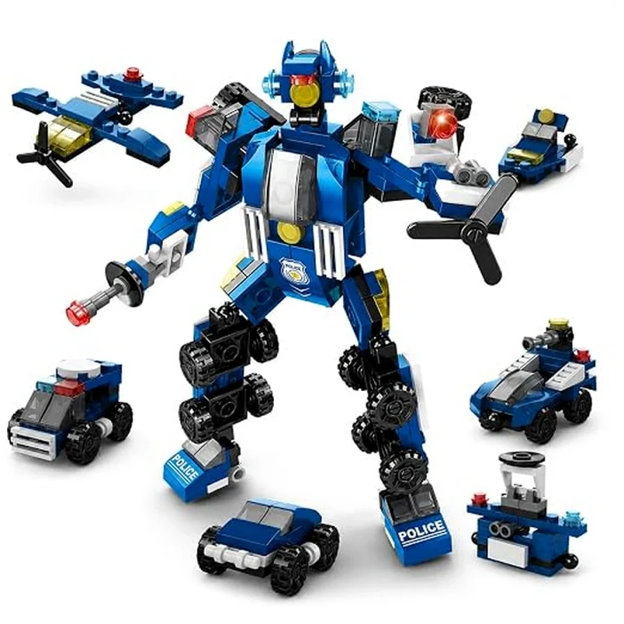 8971-6 police robot 6-in-1 135 pcs colour box